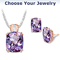 Necklace And Earrings Set With 5 Carats Of Genuine Amethyst