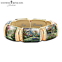 Thomas Kinkade Engraved Link Bracelet With Over 100 Crystals