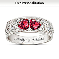 Diamond And Simulated Ruby Personalized Ring With 2 Names