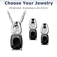 Black Spinel And White Topaz Necklace And Earrings Set
