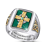 Men's Sterling Silver-Plated Emerald And Green Onyx Celtic Cross Ring