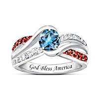 Blue & White Topaz And Red Garnet Spirit Of America Ring