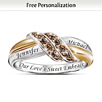 "Sweet Embrace" Mocha Diamond Ring With Two Engraved Names