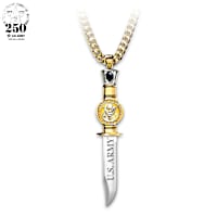 Army Pride Men's Knife Pendant Necklace With Black Onyx Stone