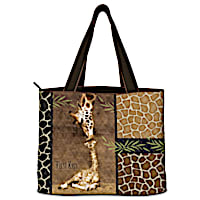 "First Kiss" Quilted Fabric Giraffe Art Women's Tote Bag