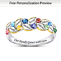 Birthstone & Sterling Silver Family Of Joy Personalized Ring