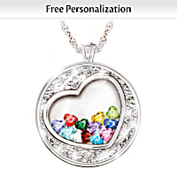 Birthstone Grandma's Heart Personalized Pendant Necklace
