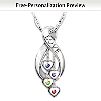 Birthstone & Diamond Family Personalized Pendant Necklace