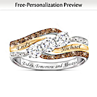 Romantic Women's Diamond & Topaz Ring With 2 Engraved Names