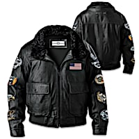 "Ride Hard Live Free" Leather Bomber Jacket With Patches