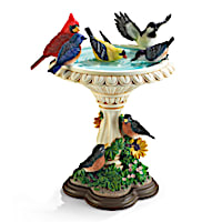 "Bath Time In The Garden" Sculpture With 7 Songbirds