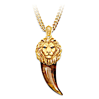 2 Sapphires & Tiger's Eye Heart Of A Lion Pendant Necklace