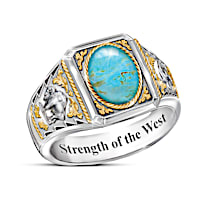 "Strength Of The West" Turquoise Ring With Sculpted Bison