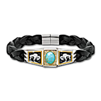 "Strength Of The West" Men's Leather Bracelet With Turquoise
