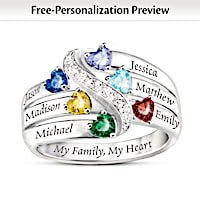 "My Family, My Heart" Birthstone Ring With Engraved Names