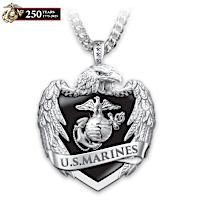 USMC Men's Stainless Steel Eagle Shield Pendant Necklace