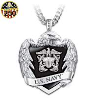 U.S. Navy Stainless Steel Eagle Shield Pendant Necklace