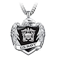 U.S. Navy Stainless Steel Eagle Shield Pendant Necklace