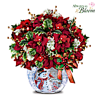 Dona Gelsinger Snowman Art Illuminated Floral Centerpiece