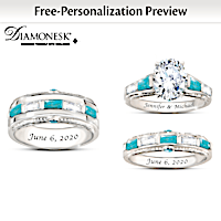5-Carat & Genuine Turquoise Personalized Wedding Ring Set