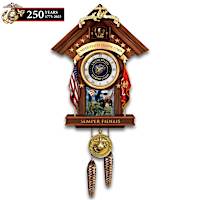 USMC Semper Fi Mahogany-Finish Eagle/Cuckoo Wall Clock