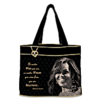 Michelle Obama Women's Tote Bag With Inspirational Quote