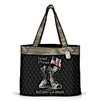 "Because Of The Brave" Women's Military Quilted Tote Bag