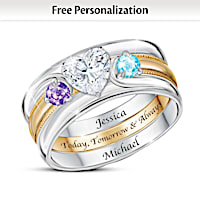 "Love Completes Us" Name-Engraved Couples Birthstone Ring