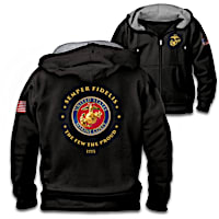 "Proud To Serve" U.S. Marines Embroidered Front-Zip Hoodie