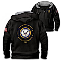 "Proud To Serve" U.S. Navy Embroidered Front-Zip Hoodie