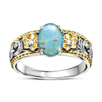 Genuine Turquoise And Diamond Country Rose Ring