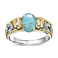Western-Style Genuine Turquoise And Diamond Women's Ring
