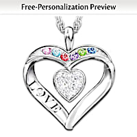 Name-Engraved Spinning Heart Family Birthstone Necklace