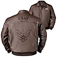 "U.S. Air Force Pride" Men's Embossed Leather Bomber Jacket