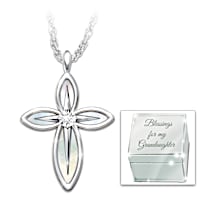 Christian Granddaughter Diamond Cross Pendant And Mirror Box