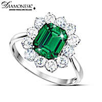 "Royal Cambridge" Diamonesk Simulated Emerald Ring