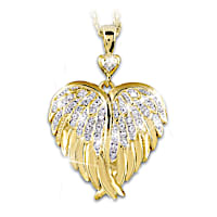 Crystal And Diamond Guardian Angel Embrace Pendant Necklace