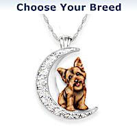 Dog And Crystal Moon Pendant Necklace: Choose Your Breed