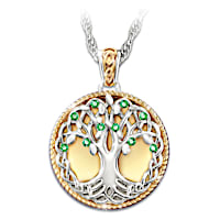 "Celtic Tree Of Life" Simulated Emerald Pendant Necklace