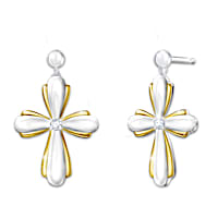 "Blessed With Faith" Diamond Cross Earrings With Prayer Card