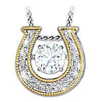 Brilliant Motions "Lucky Gal" White Topaz Horseshoe Necklace