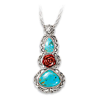"Rose Of Life" Turquoise And Red Jasper Pendant Necklace