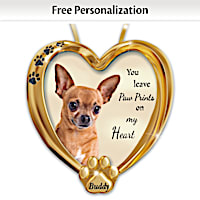 Paw Prints On My Heart Chihuahua Personalized Ornament