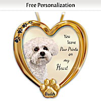 Paw Prints On My Heart Bichon Frise Personalized Ornament