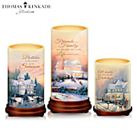 Thomas Kinkade "Pillars Of Light" Waxed Flameless Candle Set