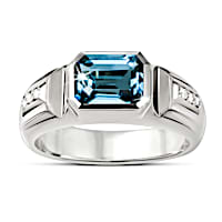2.5-Carat London Blue Topaz & 6 Diamonds Men's Ring