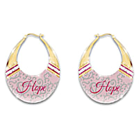 "Hope" Breast Cancer Awareness Hoop Earrings With Crystals