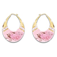 "Blush Of Beauty" Hoop Earrings With Rose Art And Crystals