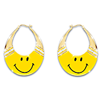 "Smile" Hoop Earrings With Crystals