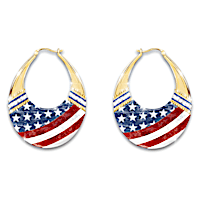 Patriotic American Flag Art Earrings With Crystals